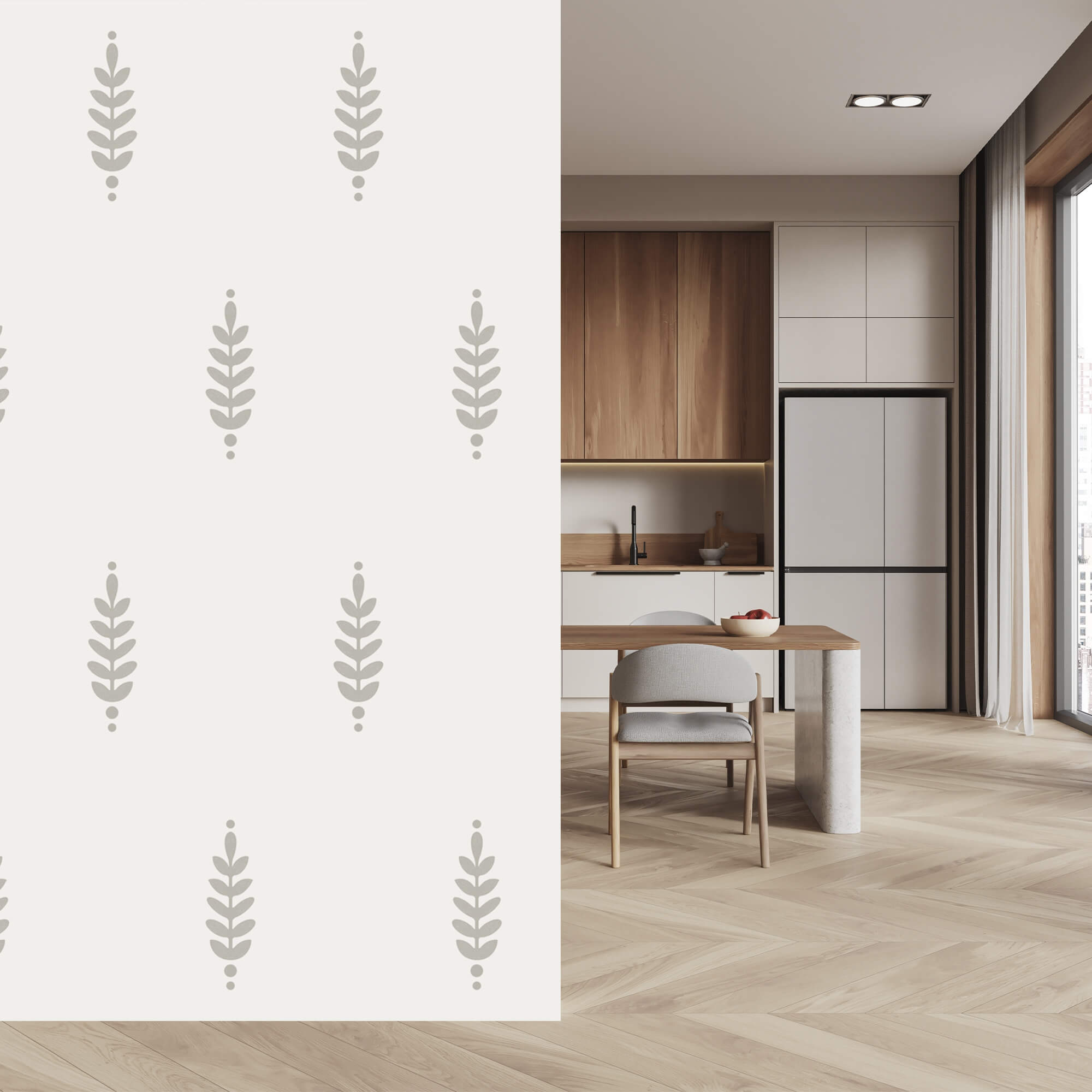 Pattern of leaves on a white background