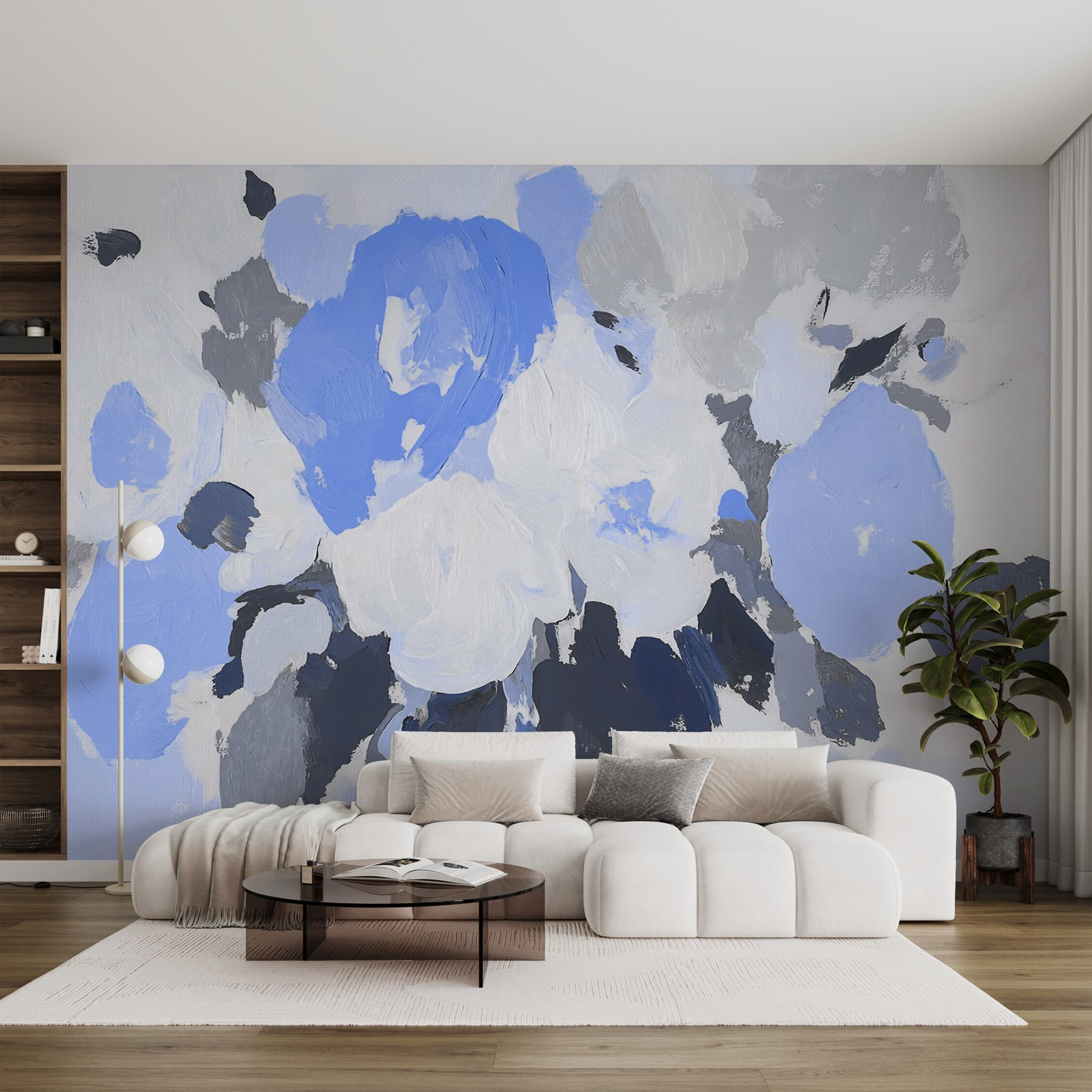 Painting of flowers in blue and grey w09070v2pig1ms - Painting of flowers in blue and grey - tegory